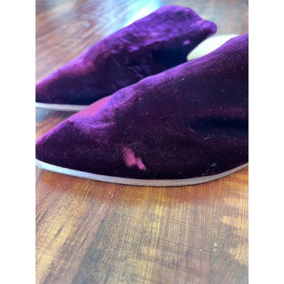 Madewell Women Burgundy Wine Velvet Pointed Toe Mules Sz 10 Leather Fall Holiday - Picture 6 of 10